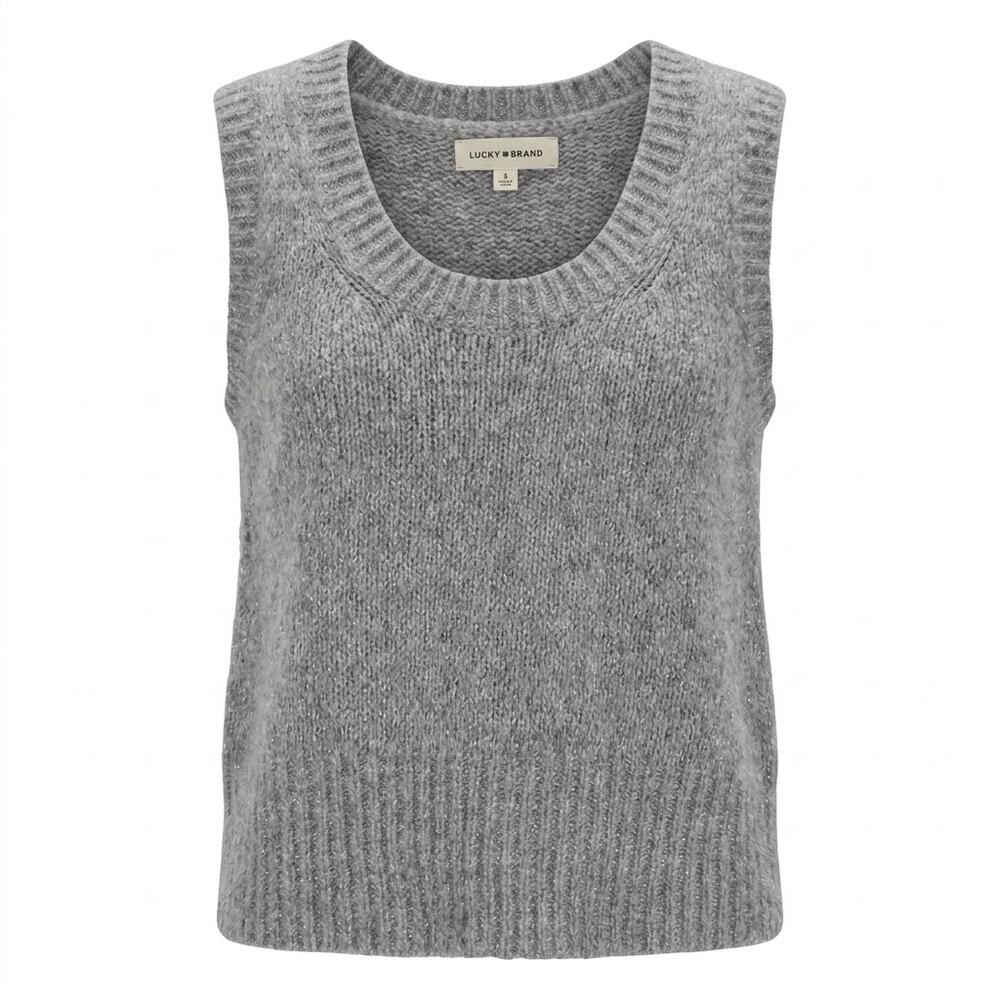 Lucky Brand Gray Knit Scoop Neck Sleeveless Sweater Vest Women Size S